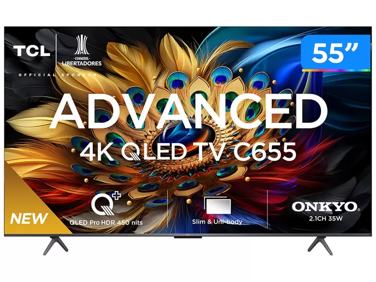 Smart TV 55” 4K UHD QLED TCL 55C655 Wi-Fi - Bluetooth 3 HDMI 1 USB