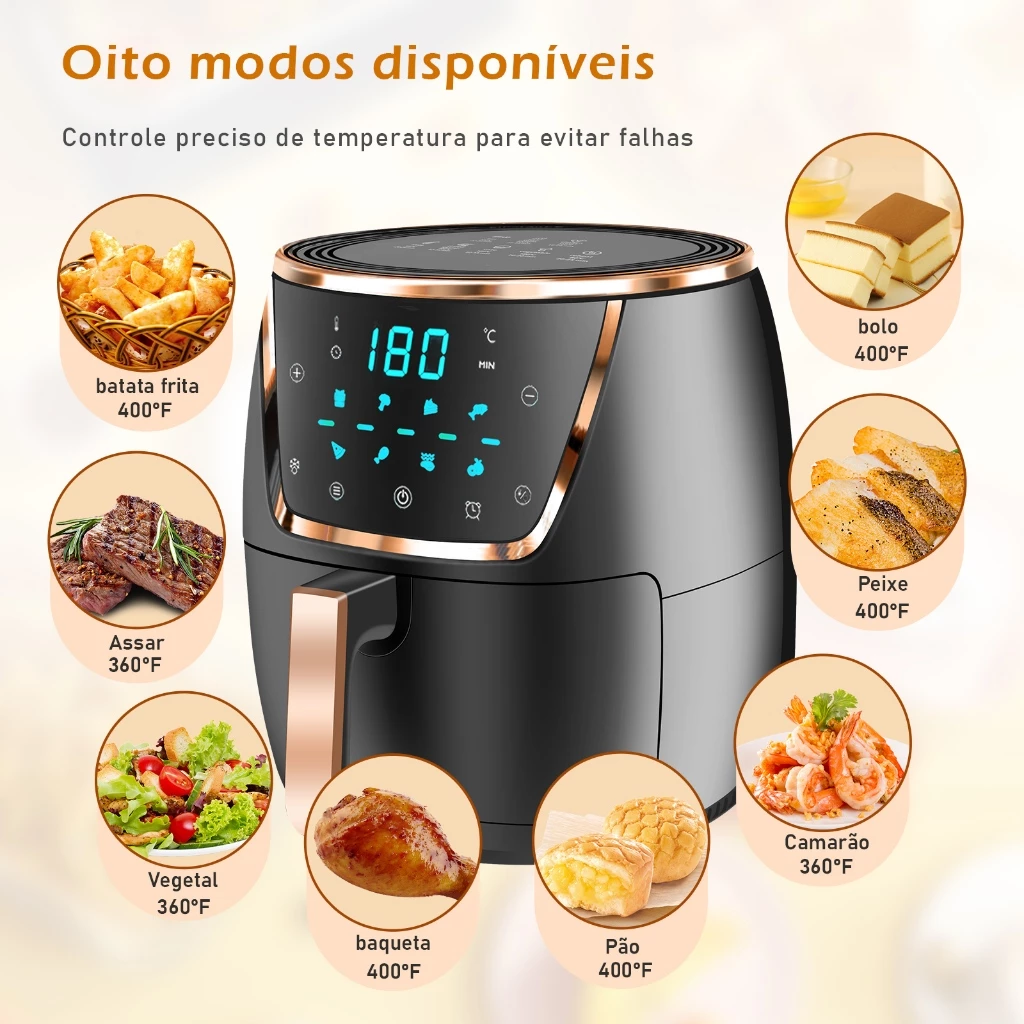 COIBEU® Fritadeira de ar inteligente Air fryer Automático Grande Capacidade 5.0L Mecânico Knob Digital Touch 1500W-1700W 127V