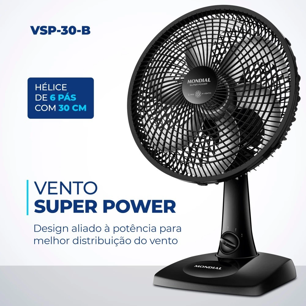 Ventilador de mesa 30 cm 6 pás com 3 velocidades - VSP-30-B - Mondial