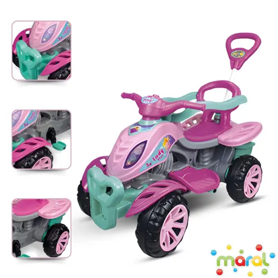 Carrinho de Passeio Infantil com Pedal e Empurrador Quadriciclo Lady Star MARAL BRINQUEDOS