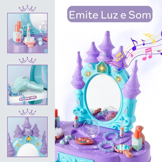 Penteadeira Infantil Castelo Emite Luz e Som Princesa com 15 Acessórios - ATENTU