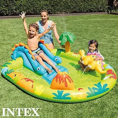 Piscina Inflável Intex Parque dos Dinossauros 143 Litros Escorregador Infantil 57166