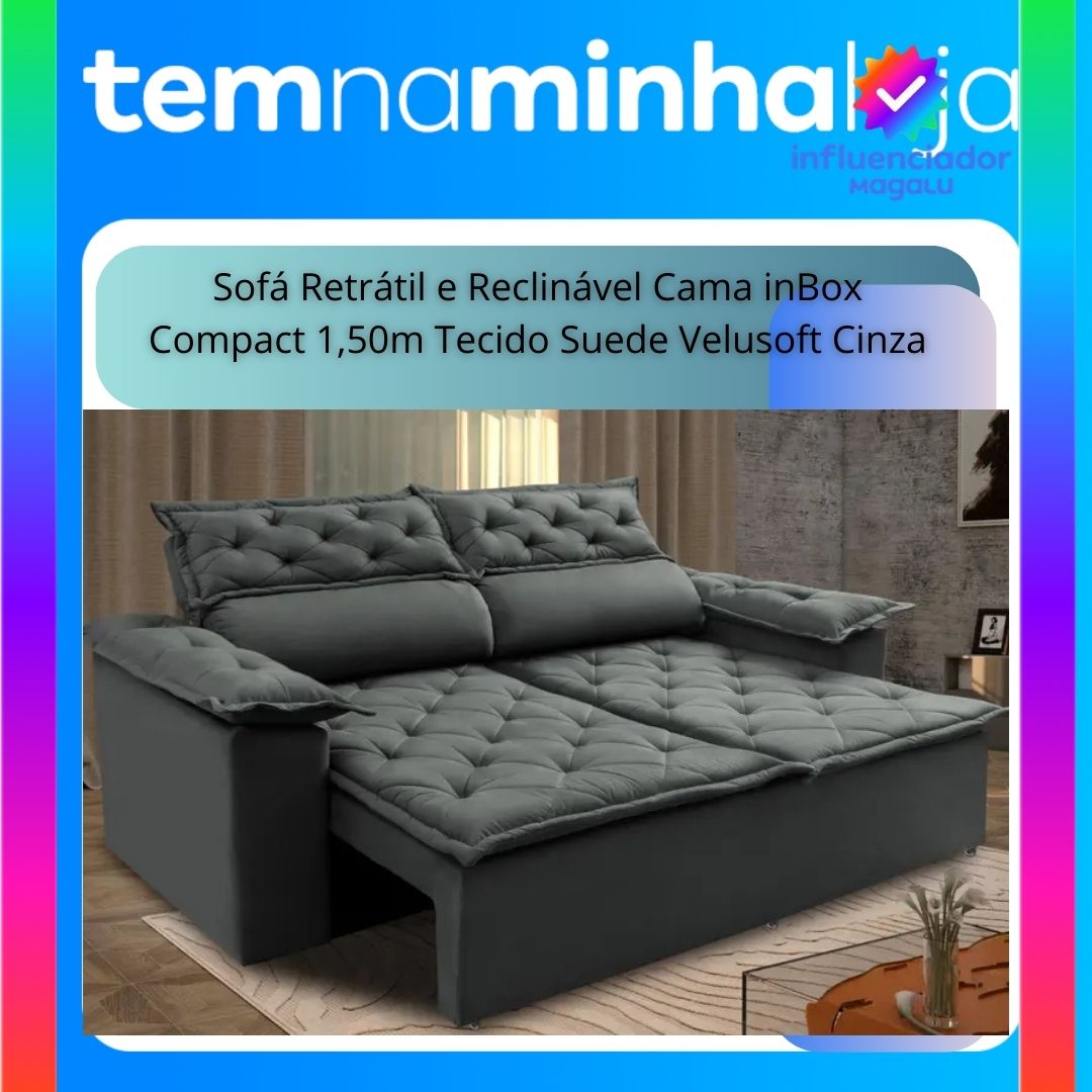 Sofá Retrátil e Reclinável Cama inBox Compact 1,50m Tecido Suede Velusoft Cinza